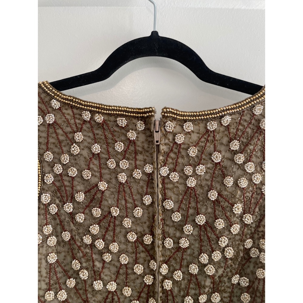 NWT Adrianna Papell Occasions Silk Beaded Top Taupe Gold Petite 6 - Picture 8 of 8